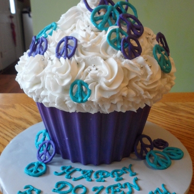 Large Cupcake With Peace Signs