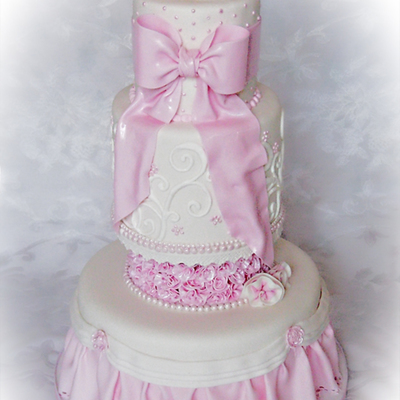 Ribbon Roses Christening Cake