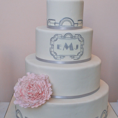 Art Deco Inspired Cake With Pink Sugar Peony
