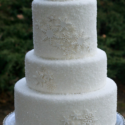 White Fondant With Sanding Sugar And White Snowflakes