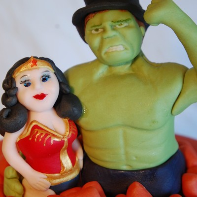 Action Wedding Cake With...a Special Bride And Green Groom