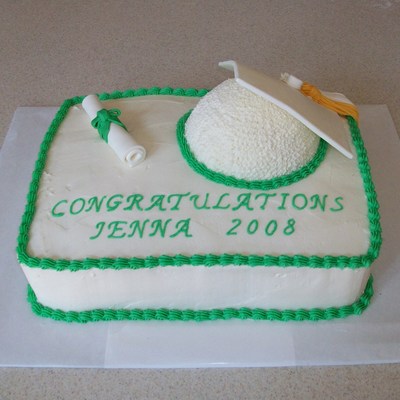 Green And White Graduation Cap Cake