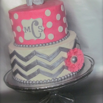 Chevron Polka Dot Monogram Cake