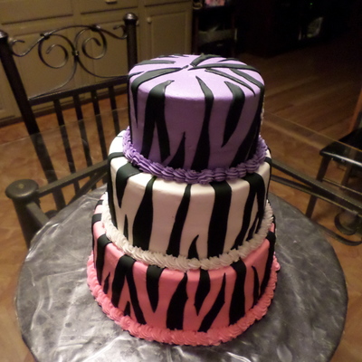 Zebra Print Birthday Cake Buttercream Icing With Fondant Stripes