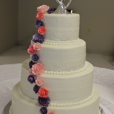 Pink And Purple Roses Wedding Cake