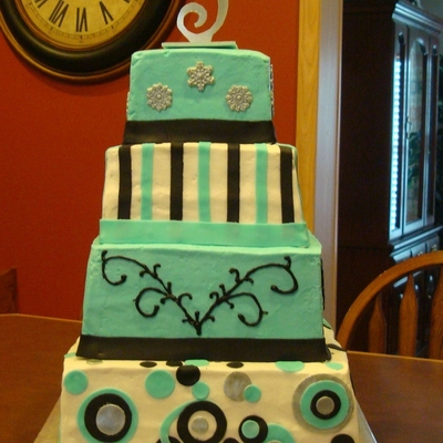Tiffany Blue, Black, And Silver Wedding Cake