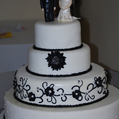 Black And White Wedding Cake With Gumpaste Toppers