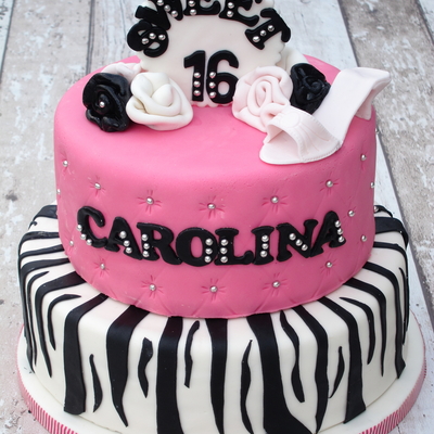 Hot Pink And Zebra Sweet Sixteen Cake.