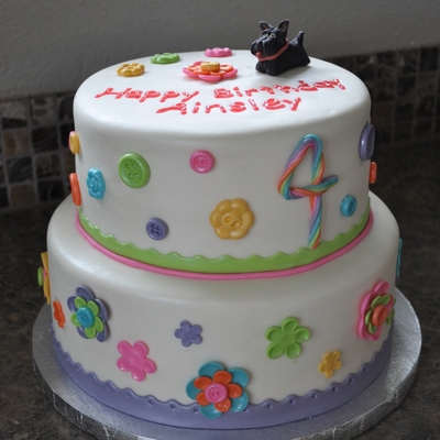 Buttons & Flowers Birthday Cake