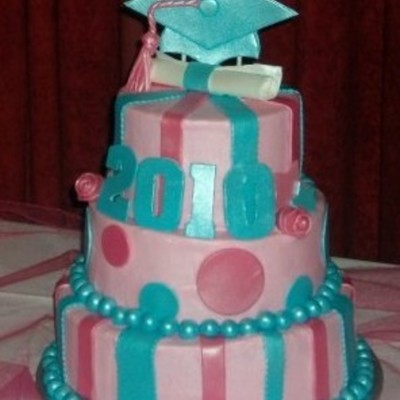 Pink And Aqua Graduation Cake