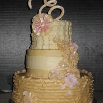 Butter Cream Frosted Wedding Cake Topper And Flowers Done In Fondantgumpaste