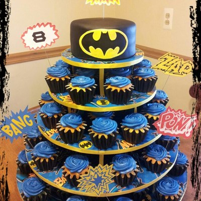 Batman Cake Cupcake Tree How Cupcaketreecom Original Mini Round Tree Batman Gift Wrap Yellow Ribbon Small Glue Dots For Attaching