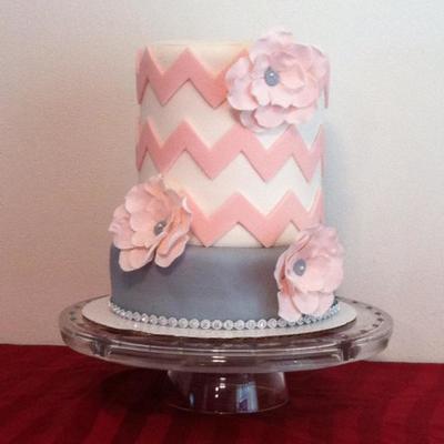 Pink Gray Chevron Cake