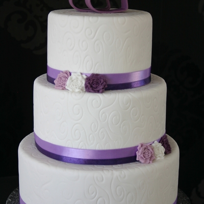 White Purple Wedding Cake