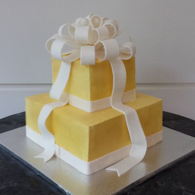 Yellow Birthday Gift Box Cake