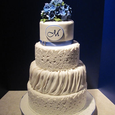 Traditional Wedding Cake With Periwinkle Accents