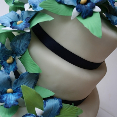 Blue Orchid Wedding Cake
