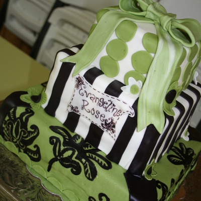 Green And Black Damask Baby Shower