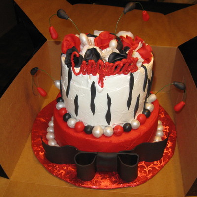 Red, Black, And Silver Roses Zebra Print Bridal Cake