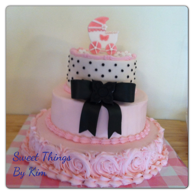 12 Inch Yellow 8 Inch Vanilla 6 Inch Vanilla All Bc With Gumpaste Bow And Stroller