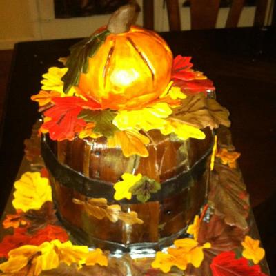 Fall Pumpkin And Leaves In Basket