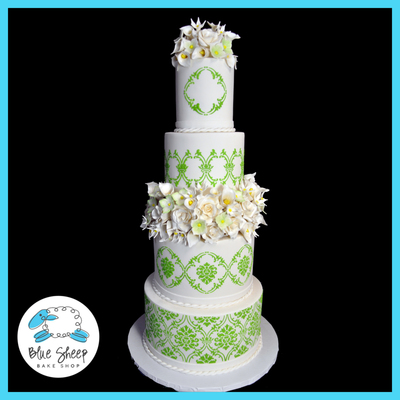 Cala Lily & Roses Stenciled Wedding Cake