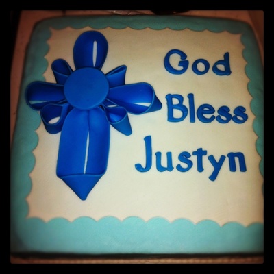 Baptism Cakefondant Covered2 Layer Cake1St Layer Yellow Cake And 2Nd Layer Chocolate With Buttercream Filling