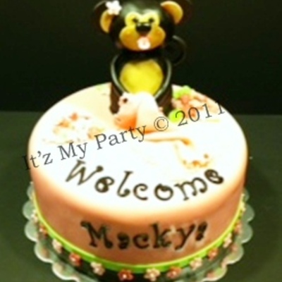 Girly Baby Monkey Shower Cake