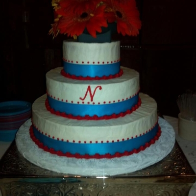 Round Red And Teal Wedding Cake