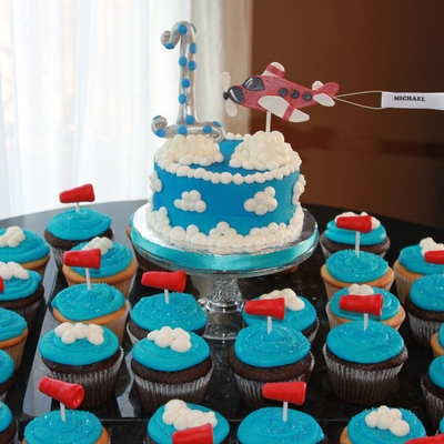 Airplane Theme 1St Birthday Cupcake