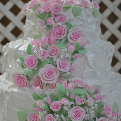 Wedding Cake With Pink Sugar Roses