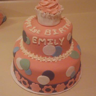 Pink Poka Dot First Birthday Cake
