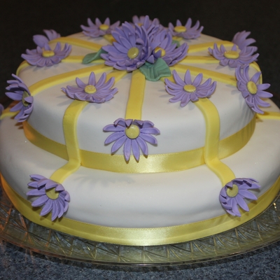 Purple And Yellow Flower Birthday Cake