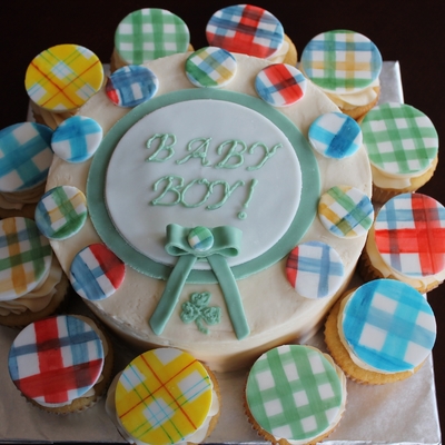 Plaid Baby Shower Cake