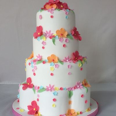 Summer Flowers Wedding Cake
