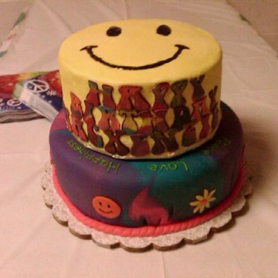 Tie Dyed 2 Tier Cake With Smiley Face