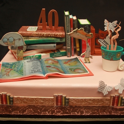 Cake Made For The 40Th Anniversary Of A Library All The Elements Are Edible Made With Pastillage Paste Gumpaste And Rice Paper Designs