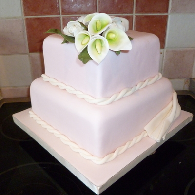 Calla Lilly And Rose 2 Tier Square Wedding Cake