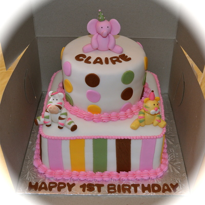 Sweet Safari Themed 1St Birthday Cake