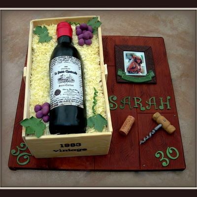 Red Wine Bottle In A Box Cake Everything Is Edible Bottle Is Made Of Chocolate Fudge Cake As Is The Crate Cork And Corkscrew Made From Fo