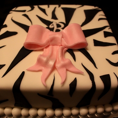 Zebra Cake With Pink Satin Bow!