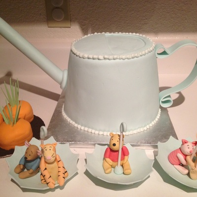 Gum Paste Pooh And Friends Figures The Watering Can And Carrots Are Cake Covered In Fondant