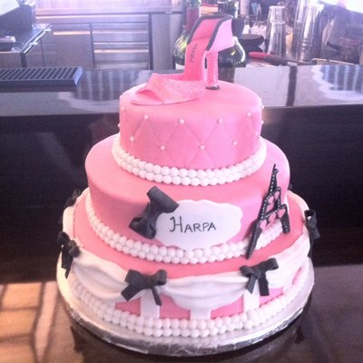 Three Tiered Cake With French Theme