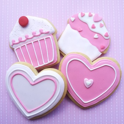 Cupcake And Heart Shaped Iced Cookies