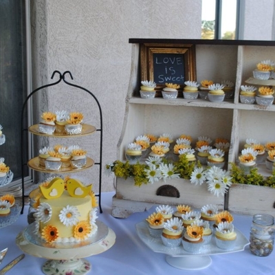 Sunflower Wedding Cake And Cupcakes
