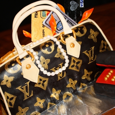 Purse Complete With Pearls And Credit Cards, On Fire!!! Lol