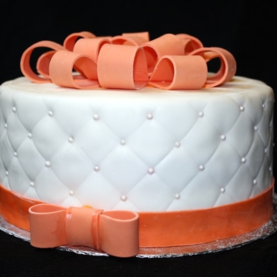 White And Coral Hat Box Cake.