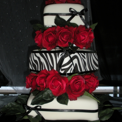 Red, White, And Zebra Wedding Cake