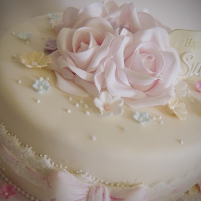 Vintage Style Flowers And Lace Birthday Cake
