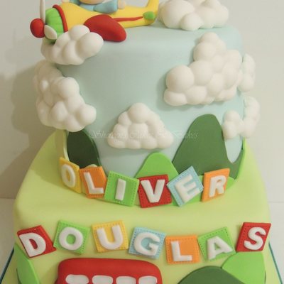 Made For A Little Boys Christening And He Loves Red Buses And I Added The Plane Too For Extra Colour